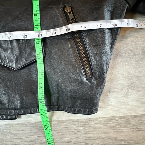 Don’t Stop Vintage Cropped Black Leather Jacket with Fringe Fringes Size S - Picture 10 of 10